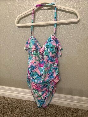 Pink Floral Ruffle One-Piece Swimsuit